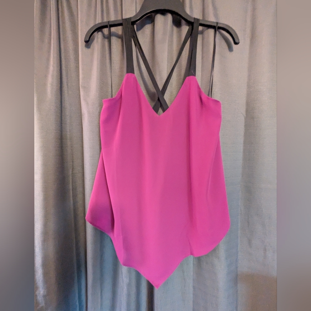 Venus  Dressy Plum And Black Asymmetrical Tank Top with criss cross back Sz. 6